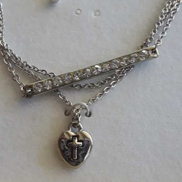 Dainty Bracelet with Cross Engraved on Heart Charm - Picture 2 of 4